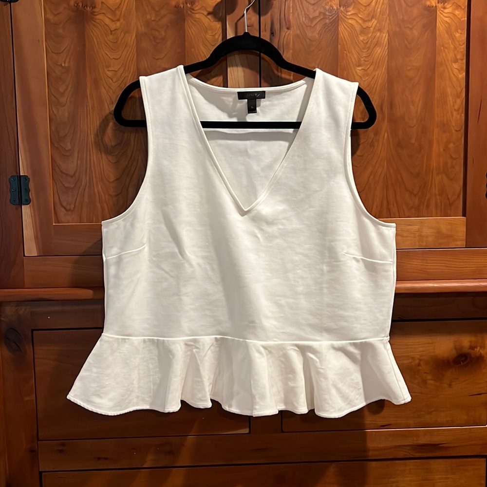 JCrew white v neck  sleeveless peplum flare top. thicker quality material.